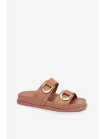 Eko kožené dámské pantofle s pásky tmavě béžové Rosinessa Eko kožené dámské pantofle s pásky tmavě béžové Rosinessa