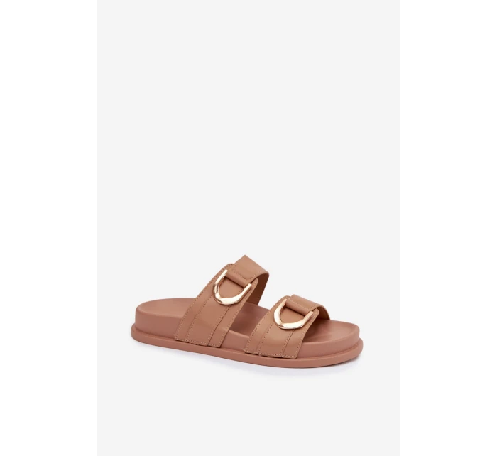 Eko kožené dámské pantofle s pásky tmavě béžové Rosinessa Eko kožené dámské pantofle s pásky tmavě béžové Rosinessa