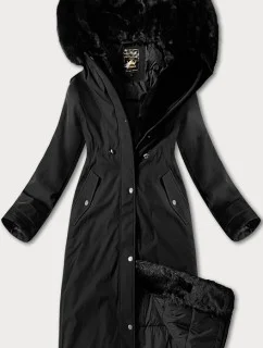 Černá dlouhá hrubší zimní bunda s kapucí model 21248705 - Libland