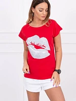 Halenka s potiskem rtů červená