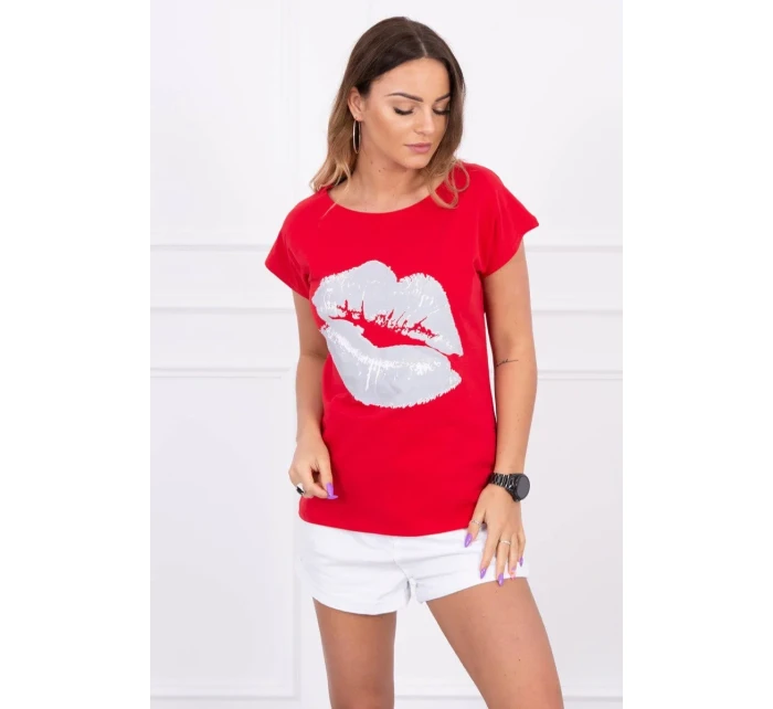 Halenka s potiskem rtů červená