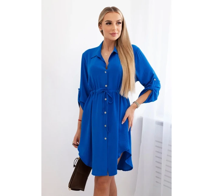 Šaty se zapínáním na knoflíky a zavazováním v pase chrpově modrá