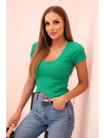 Dámská pruhovaná blůza s výstřihem do V a krátkým rukávem zelená Dámská pruhovaná blůza s výstřihem do V a krátkým rukávem zelená