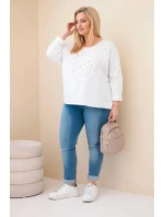 Dámská bavlněná blůza Plus Size s výstřihem do V bílá