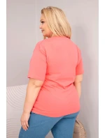 Dámská bavlněná halenka Plus Size s krátkým rukávem basic malinová