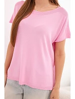 Dámská oversize halenka z viskózy s krátkým rukávem a kulatým výstřihem cukrově růžová