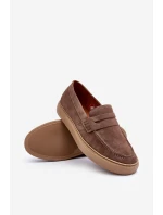 Mužské Semišové Polobotky Loafersy Zazoo 1574 Tmavě Beige