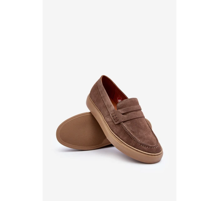 Mužské Semišové Polobotky Loafersy Zazoo 1574 Tmavě Beige