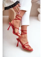 Stylové Sandály Na Podpatku S Pásky Červené model 21679427 - Boto Stylové Sandály Na Podpatku S Pásky Červené model 21679427 - Boto
