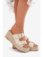 Dámské Klapky Na Klínu S Pletením A Přezkami Béžové Pasinea Dámské Klapky Na Klínu S Pletením A Přezkami Béžové Pasinea