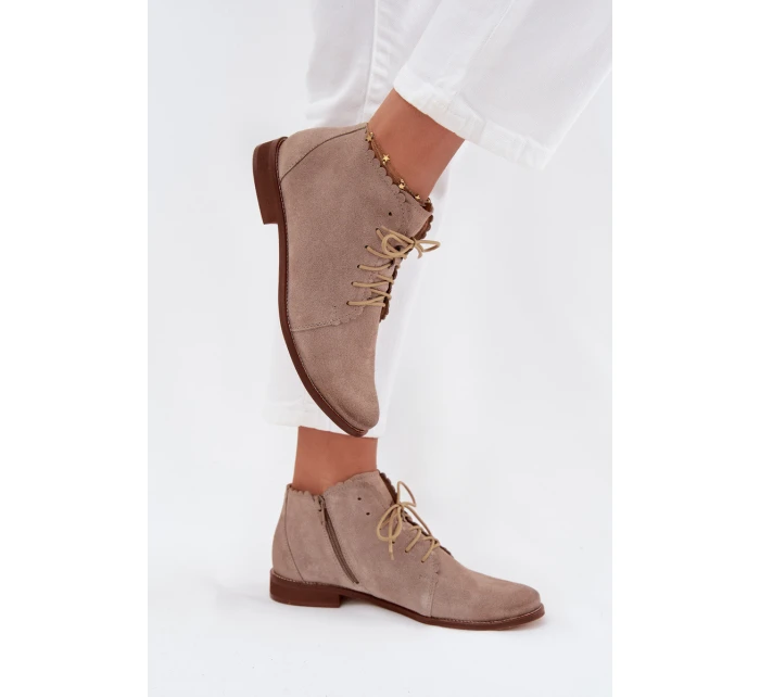 Semišové kotníkové boty na plochém podpatku Cappuccino Zazoo 4078