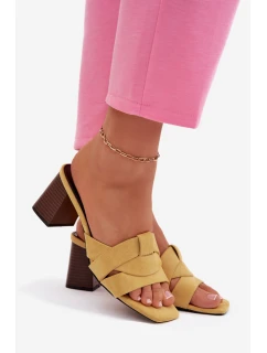 Dámské sandály na podpatku s řemínky Eko semišové Žluté Corivelle