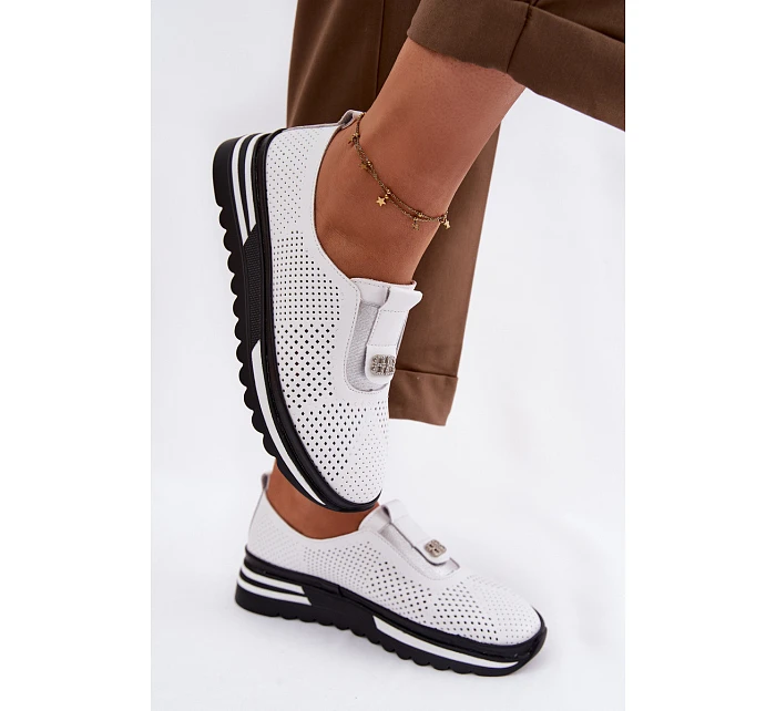 Dámské nazouvací polobotky z pravé kůže S.Barski LR61-7092 Bílá