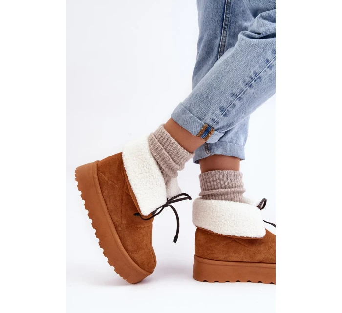 Platformové sněhule s ovčí kůží Camel Olimuka