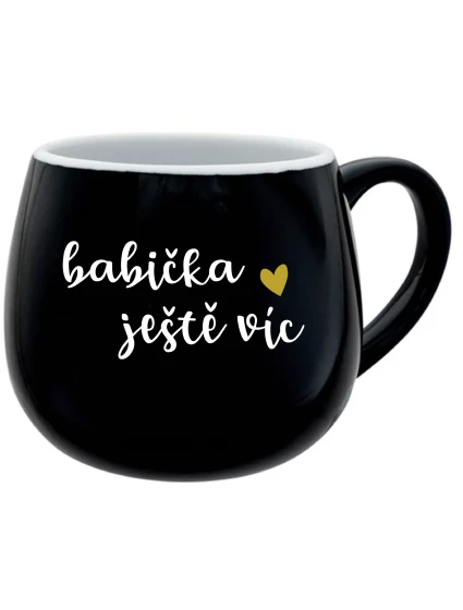 BABIČKA JEŠTĚ VÍC - černý keramický hrníček 300 ml