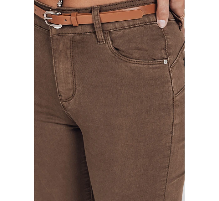 Dámské úzké kalhoty s páskem VIVASKIN hnědé FashionStreet UY2745