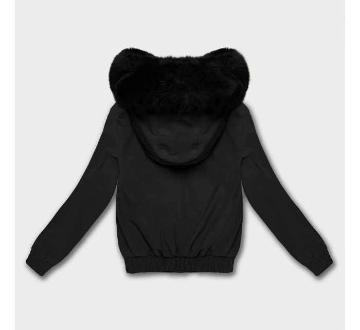 Krátká černá bunda s kožešinovou podšívkou S'West (B8506-1) Krátká černá bunda s kožešinovou podšívkou S'West (B8506-1)