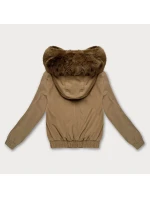 Tmavě béžová krátká bunda s kožešinovou podšívkou S'West (B8506-22) Tmavě béžová krátká bunda s kožešinovou podšívkou S'West (B8506-22)