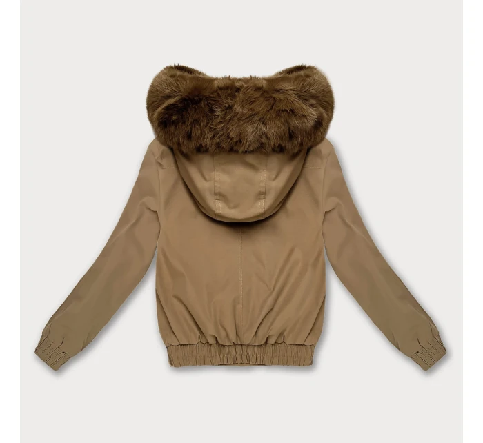Tmavě béžová krátká bunda s kožešinovou podšívkou S'West (B8506-22) Tmavě béžová krátká bunda s kožešinovou podšívkou S'West (B8506-22)