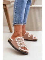 Dámské Pantofle S Přezkami A Kožíškem Béžové Ezilena Dámské Pantofle S Přezkami A Kožíškem Béžové Ezilena