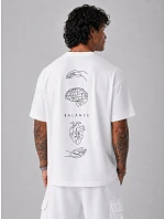 Pánské bavlněné tričko oversize s potiskem bílé FashionStreet NX4016R