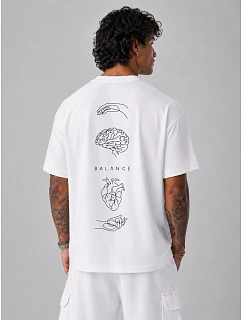 Pánské bavlněné tričko oversize s potiskem bílé FashionStreet NX4016R
