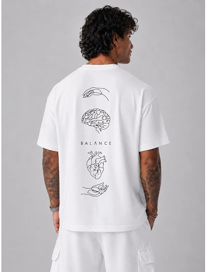 Pánské bavlněné tričko oversize s potiskem bílé FashionStreet NX4016R