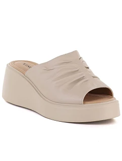 Dámské kožené žabky na platformě beige Vinceza 66949