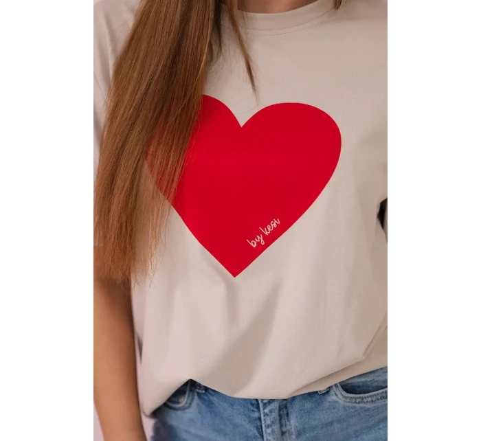 Bavlněná halenka s potiskem srdce béžový Bavlněná halenka s potiskem srdce béžový