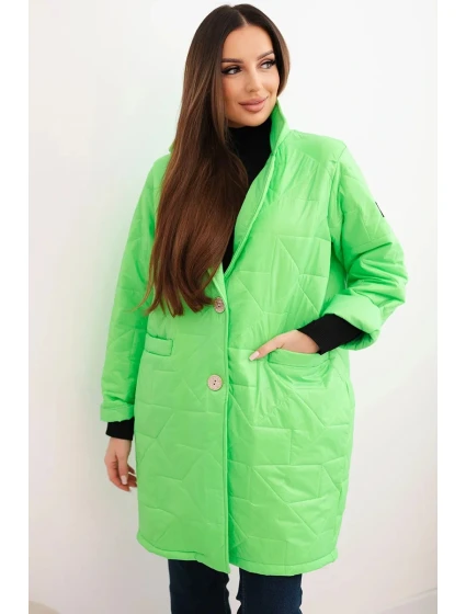 Dámská bunda Plus Size prošívaná s ozdobnými knoflíky a límcem zelený neon Dámská bunda Plus Size prošívaná s ozdobnými knoflíky a límcem zelený neon