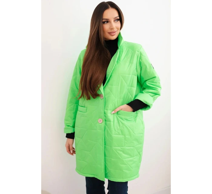 Dámská bunda Plus Size prošívaná s ozdobnými knoflíky a límcem zelený neon Dámská bunda Plus Size prošívaná s ozdobnými knoflíky a límcem zelený neon
