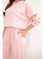 Dámský máslový komplet s volnou mikinou a kalhotami s nápisem LOVE pudrově růžová