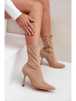 Materiálové Botky Na Jehlovém Podpatku Tmavě Béžové Amune Materiálové Botky Na Jehlovém Podpatku Tmavě Béžové Amune