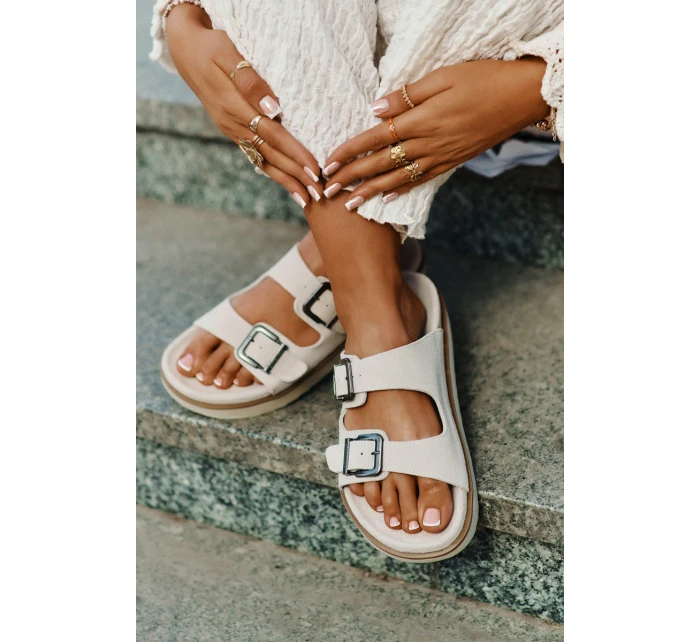 Dámské Semišové Pantofle S Přezkami Béžové D.Franklin DFSH405001