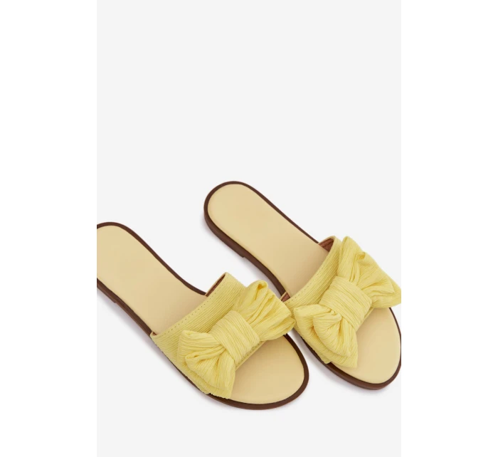 Dámské pantofle na nízkém podpatku s mašlí Žluté Amivelle