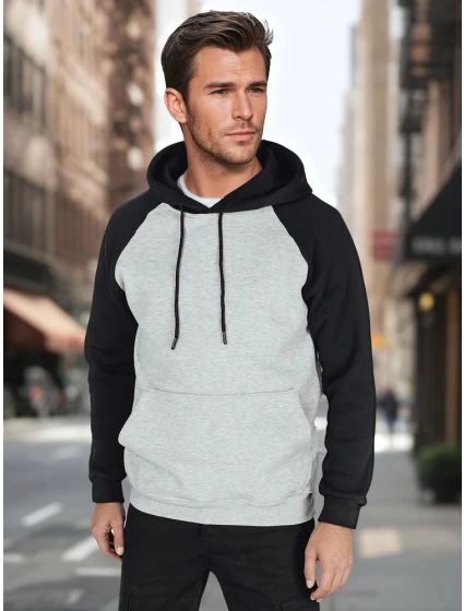 Pánská šedá základní mikina s kapucí FashionStreet BX5892 Pánská šedá základní mikina s kapucí FashionStreet BX5892