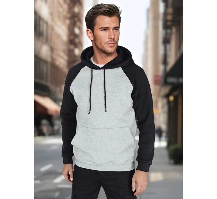 Pánská šedá základní mikina s kapucí FashionStreet BX5892 Pánská šedá základní mikina s kapucí FashionStreet BX5892