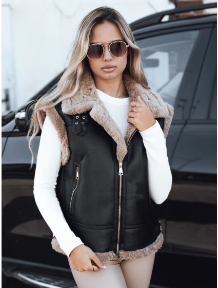 Dámská kožená vesta s ovčí kůží černá FashionStreet TY5251