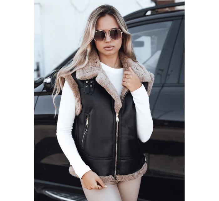 Dámská kožená vesta s ovčí kůží černá FashionStreet TY5251