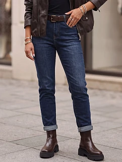 Jeansy damskie mom fit z paskiem z wysokim stanem granatowe model 22347533 - FashionStreet