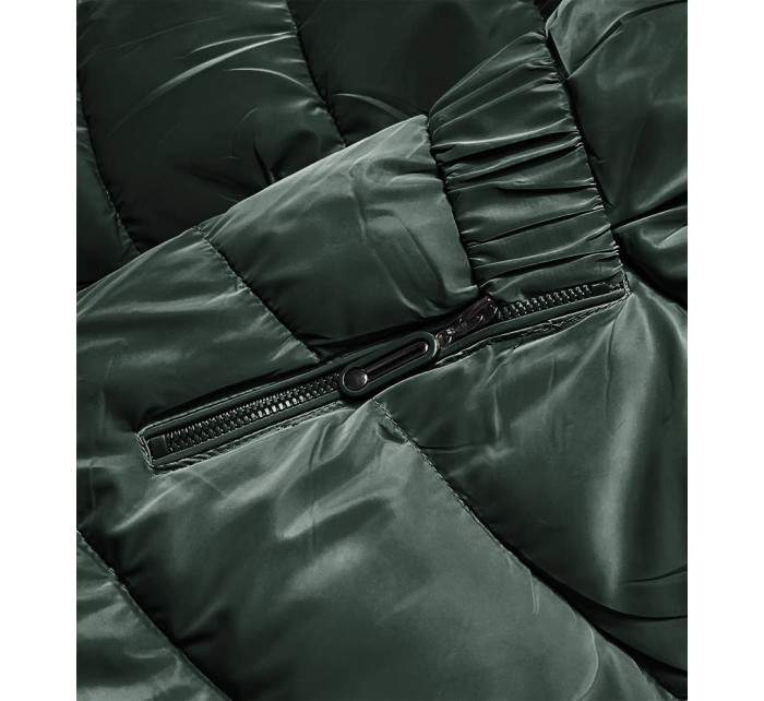 Krátká zelená lesklá dámská bunda (B8090-10)