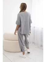 Bavlněný komplet halenka + kalhoty tmavě šedá