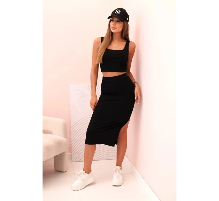 Dámský top a vroubkovaný sukně černý Dámský top a vroubkovaný sukně černý