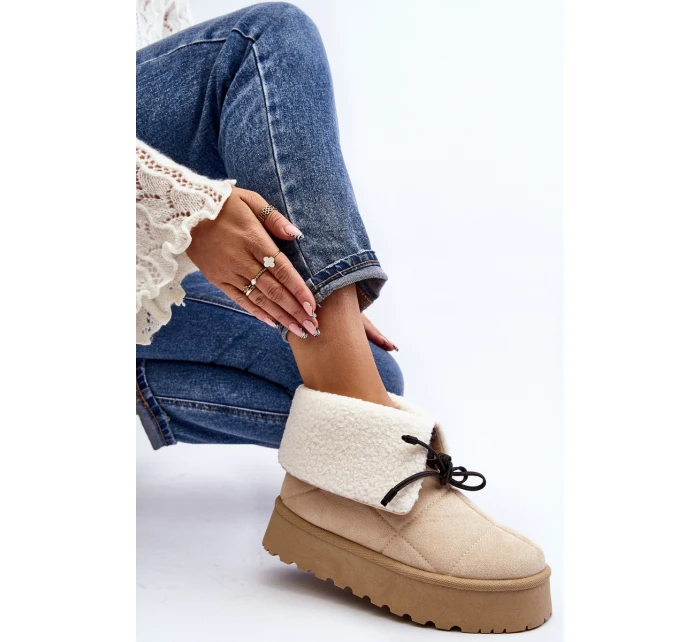 Sněhule na platformě s kožešinou světle béžové model 21644734 - Boto