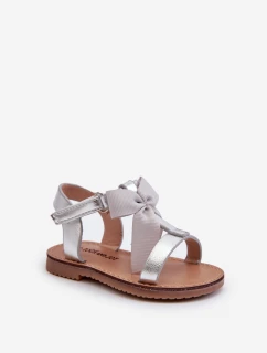 Dětské sandálky S Mašlí Na suchý zip Stříbrné Joratia