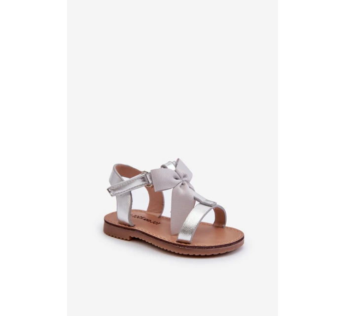 Dětské sandálky S Mašlí Na suchý zip Stříbrné Joratia
