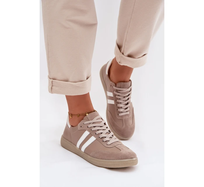 Zazoo N1068 Kožené Nízké Dámské Tenisky Tmavě Béžové