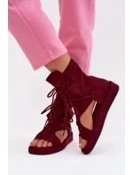 Dámské sandály Eko semiš s vysokým páskem a šněrováním Bordó model 21956136 - Boto