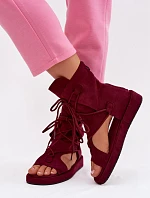 Dámské sandály Eko semiš s vysokým páskem a šněrováním Bordó Ferlisse