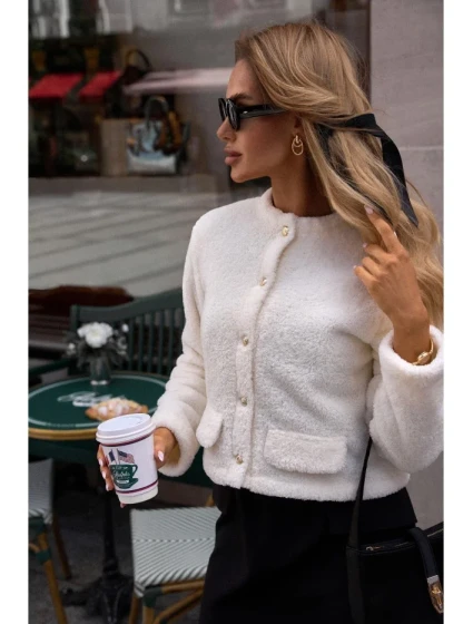 M807 Oříznuté medvídkové sako - ecru barva M807 Oříznuté medvídkové sako - ecru barva